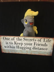 Size: 1280x1707 | Tagged: safe, artist:didgereethebrony, derpy hooves, pegasus, pony, g4, irl, open mouth, photo, plushie, solo, text