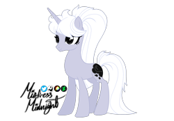 Size: 2360x1640 | Tagged: safe, artist:mistress midnight, oc, oc only, oc:sew shiny, pony, unicorn, dark eyes, eyelashes, eyeliner, eyeshadow, large cutie mark, long hair, makeup, mane, show accurate, signature, simple background, smiling, solo, tail, tall, transparent background, white hair