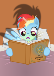 Size: 2058x2914 | Tagged: safe, artist:kehrminator, rainbow dash, pegasus, pony, g4, book, female, high res, reading, reading rainbow, the neverending story, this will not end well and/or at all