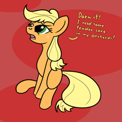 Size: 2000x2000 | Tagged: safe, artist:dafiltafish, applejack, earth pony, pony, g4, abstract background, euphemism, high res, solo, text