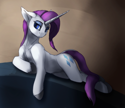 Size: 2500x2160 | Tagged: safe, artist:tenebrisnoctus, rarity, pony, unicorn, g4, alternate tailstyle, belly, eyeshadow, female, high res, lidded eyes, lying down, makeup, mare, solo, sternocleidomastoid, tail, turned head, unshorn fetlocks
