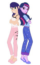 Size: 969x1553 | Tagged: safe, artist:wavebreeze234, twilight sparkle, human, equestria girls, g4, clothes, crossed arms, crossover, duo, duo female, female, marinette dupain-cheng, miraculous ladybug, pajamas, simple background, sleeveless, transparent background