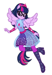 Size: 510x736 | Tagged: safe, artist:wavebreeze234, sci-twi, twilight sparkle, equestria girls, g4, boots, clothes, female, glasses, high heel boots, ponied up, shoes, simple background, skirt, smiling, solo, transparent background, wings
