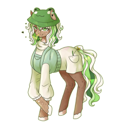 Size: 1227x1240 | Tagged: safe, artist:brot-art, oc, oc only, earth pony, frog, pony, clothes, earth pony oc, female, hat, mare, simple background, smiling, transparent background, unshorn fetlocks
