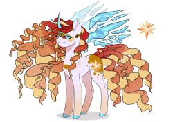 Size: 1280x905 | Tagged: safe, artist:brot-art, oc, oc only, alicorn, pony, alicorn oc, amputee, artificial wings, augmented, eyelashes, female, horn, magical lesbian spawn, mare, offspring, parent:daybreaker, parent:princess celestia, parent:rarity, parents:dayrarity, parents:rarilestia, prosthetic limb, prosthetic wing, prosthetics, simple background, solo, transparent background, wings