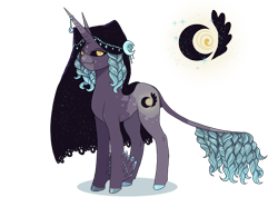 Size: 1280x905 | Tagged: safe, artist:brot-art, oc, oc only, pony, unicorn, black sclera, eyelashes, female, hoof polish, horn, leonine tail, magical lesbian spawn, mare, offspring, parent:nightmare moon, parent:rarity, parents:nightrarity, simple background, solo, story included, tail, transparent background, unicorn oc