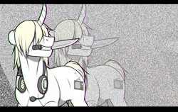 Size: 1024x648 | Tagged: safe, artist:royvdhel-art, oc, oc only, pony, unicorn, commission, hair over eyes, headset, horn, knife, mouth hold, unicorn oc, ych result, zoom layer