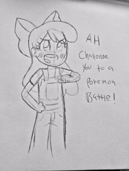 Size: 2448x3264 | Tagged: safe, artist:projectfirelights, apple bloom, human, g4, high res, humanized, pokémon, solo, text, traditional art