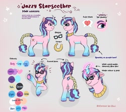 Size: 2388x2142 | Tagged: safe, artist:avui, oc, oc:jazzy starsoother, pony, unicorn, g5, my little pony: a new generation, high res, horn, reference sheet, unicorn oc