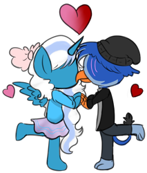Size: 736x864 | Tagged: safe, artist:soulninja05, oc, oc:fleurbelle, oc:lord ben maza, alicorn, griffon, pony, alicorn oc, faceless female, faceless male, female, heart, horn, kissing, male, mare, offscreen character, simple background, transparent background, wings
