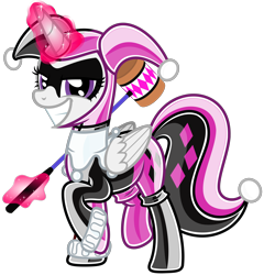 Size: 3520x3660 | Tagged: safe, alternate version, artist:severity-gray, twilight sparkle, alicorn, pony, g4, clothes, dc comics, evil smile, female, gloves, glowing, glowing horn, grin, hammer, harley quinn, high res, horn, jester, latex, latex gloves, latex socks, latex suit, levitation, looking at you, magic, magic aura, makeup, mallet, mare, smiling, smiling at you, socks, solo, standing on two hooves, telekinesis, twilight sparkle (alicorn), voice actor joke