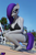 Size: 2160x3320 | Tagged: safe, artist:shadowboltsfm, oc, oc:nikky, anthro, plantigrade anthro, 3d, big breasts, bikini, bikini top, blender, breasts, clothes, cute, eyelashes, feet, flip-flops, hair over one eye, heel pop, high res, legs, looking at you, nail polish, not sfm, shorts, smiling, squatting, swimsuit, toenail polish