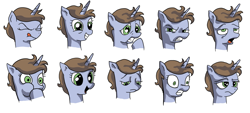 Size: 1000x452 | Tagged: safe, artist:selles, oc, oc only, oc:littlepip, pony, unicorn, fallout equestria, angry, bust, expressions, eyes closed, female, happy, horn, mare, shocked, simple background, solo, white background