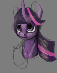 Size: 5100x6600 | Tagged: safe, artist:splatterpaint-donkey, twilight sparkle, pony, g4, absurd resolution, bust, colored sketch, female, gray background, horn, looking away, mare, portrait, simple background, sketch, solo, three quarter view