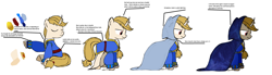 Size: 4608x1269 | Tagged: safe, oc, oc only, oc:regal inkwell, classical unicorn, pony, unicorn, cloak, clothes, cloven hooves, doublet, hood, hooded cape, horn, leonine tail, nobility, reference sheet, smug, unshorn fetlocks