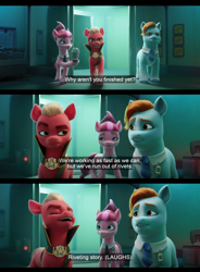 Size: 1600x2172 | Tagged: safe, edit, edited screencap, screencap, sprout cloverleaf, sweets (g5), toots, earth pony, pony, g5, my little pony: a new generation, spoiler:my little pony: a new generation, comic, cup, emperor sprout, english, english subtitles, female, male, mare, pun, screencap comic, smoothie, sprouticus maximus, stallion, subtitles