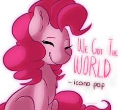 Size: 1024x917 | Tagged: safe, artist:snowolive, pinkie pie, earth pony, pony, g4, chest fluff, eyes closed, female, mare, simple background, sitting, smiling, solo, theme song, transparent background