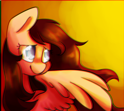 Size: 1024x917 | Tagged: safe, artist:myralilth, artist:snowolive, oc, oc only, pegasus, pony, collaboration, female, looking over shoulder, mare, one wing out, smiling, solo, sun, wings
