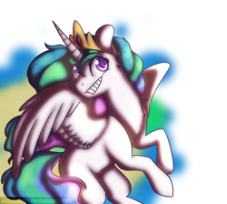 Size: 1024x917 | Tagged: safe, artist:snowolive, princess celestia, alicorn, pony, g4, abstract background, eye clipping through hair, female, flying, grin, jewelry, looking at you, mare, missing accessory, missing cutie mark, simple background, smiling, solo, speedpaint available, spread wings, tiara, transparent background, wings