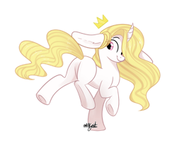 Size: 1024x844 | Tagged: safe, artist:afkcyrist, oc, oc only, pony, unicorn, big ears, blank flank, butt, commission, curved horn, eye clipping through hair, female, floppy ears, hair over one eye, horn, landing, mare, plot, raised hoof, simple background, smiling, solo, transparent background