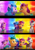 Size: 1592x2288 | Tagged: safe, edit, edited screencap, screencap, hitch trailblazer, izzy moonbow, pipp petals, sunny starscout, zipp storm, earth pony, pegasus, pony, unicorn, g5, my little pony: a new generation, comic, dancing, english, english subtitles, fake horn, female, fit right in (g5), male, mane five, mare, musical, rainbow, screencap comic, singing, smiling, stallion, subtitles