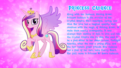 Size: 1280x719 | Tagged: safe, artist:andoanimalia, princess cadance, alicorn, pony, g4, bio, concave belly, crown, female, hoof shoes, jewelry, mare, raised hoof, regalia, slender, solo, text, thin, vector