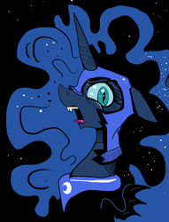 Size: 2348x3076 | Tagged: safe, artist:paskanaakka, derpibooru exclusive, nightmare moon, alicorn, pony, g4, angry, bust, fangs, female, frown, high res, mare, open mouth, portrait, solo