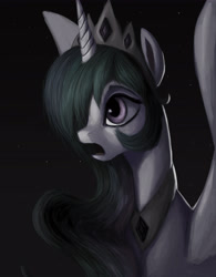 Size: 3978x5100 | Tagged: safe, artist:splatterpaint-donkey, princess celestia, alicorn, pony, g4, alicorn princess, creepy, crown, dark, female, hair over one eye, jewelry, mare, night, night sky, peytral, princess, regalia, shocked, sky, solo, stars