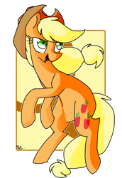 Size: 1024x1490 | Tagged: safe, artist:snowolive, part of a set, applejack, earth pony, pony, g4, abstract background, cutie mark, female, mare, open mouth, simple background, solo, transparent background