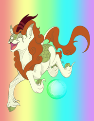 Size: 2550x3300 | Tagged: safe, artist:will-owl-the-wisp, autumn blaze, kirin, awwtumn blaze, cloven hooves, cute, eyes closed, female, gradient background, happy, high res, hnnng, leonine tail, open mouth, open smile, rainbow background, smiling, solo, tail