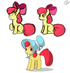 Size: 1280x1336 | Tagged: safe, artist:genericmlp, apple bloom, earth pony, pony, g4, adorabloom, bonnet, cute, doodle, female, filly, hat, simple background, solo, white background