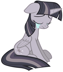 Size: 3394x3879 | Tagged: safe, artist:tardifice, artist:wardex101, edit, edited edit, twilight sparkle, alicorn, pony, g4, crying, depressed, discorded, discorded twilight, eyes closed, female, folded wings, high res, lonely, mare, sad, simple background, sitting, solo, sorrow, transparent background, twilight sparkle (alicorn), twilight tragedy, vector, wings