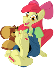 Size: 1500x2010 | Tagged: safe, artist:jinkslizard, apple bloom, earth pony, anthro, g4, feet, fetish, foot fetish, foot focus, simple background, solo, transparent background