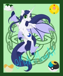 Size: 1000x1200 | Tagged: safe, artist:kurikiin, oc, oc:mythic moon, alicorn, bat pony, bat pony alicorn, pony, bat wings, horn, wings