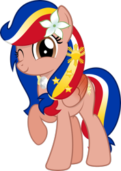 Size: 2060x2910 | Tagged: safe, artist:jhayarr23, oc, oc only, oc:pearl shine, pegasus, pony, high res, nation ponies, one eye closed, philippines, ponified, simple background, solo, transparent background, wink