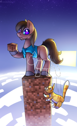 Size: 1470x2400 | Tagged: safe, artist:cornelia_nelson, cat, pony, beard, crossover, facial hair, minecraft, minecraft block