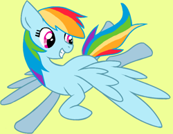 Size: 648x499 | Tagged: safe, artist:awbt, rainbow dash, pegasus, pony, g4, simple background, smiling, solo, yellow background