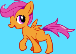 Size: 739x524 | Tagged: safe, artist:awbt, scootaloo, pegasus, pony, g4, blank flank, blue background, simple background, smiling, solo