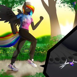 Size: 3500x3500 | Tagged: safe, artist:darky_wings, oc, oc only, oc:darky wings, oc:inkwell stylus, pegasus, pony, anthro, plantigrade anthro, crush fetish, crushing, feet, fetish, gift art, high res, macro, macro/micro, micro, shoes, sneakers, stomping