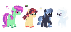 Size: 6000x2696 | Tagged: safe, artist:queenderpyturtle, oc, oc only, oc:braveheart, oc:hopscotch, oc:topsy turvy, oc:willow, earth pony, ghost, pegasus, pony, undead, colt, female, filly, male, simple background, transparent background