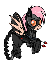 Size: 768x1024 | Tagged: safe, artist:windy breeze, oc, oc only, oc:thunder light, pegasus, pony, 2022 community collab, derpibooru community collaboration, fallout equestria, armor, enclave, enclave armor, female, flying, looking at you, simple background, smiling, solo, spread wings, transparent background, wings