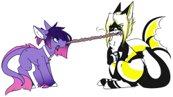 Size: 2227x1255 | Tagged: safe, artist:beamybutt, pony, sea pony, collaboration, duo, ear fluff, mouth hold, rope, simple background, transparent background, tug of war
