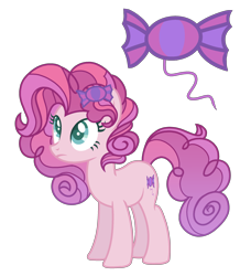 Size: 2178x2500 | Tagged: safe, artist:just-silvushka, oc, oc only, earth pony, pony, base used, candy, earth pony oc, eyelashes, female, food, high res, magical lesbian spawn, mare, offspring, parent:pinkie pie, parent:sweetie belle, simple background, smiling, transparent background