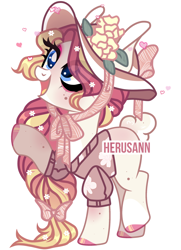 Size: 1866x2578 | Tagged: safe, artist:herusann, oc, oc only, earth pony, pony, base used, clothes, female, hat, hoof polish, makeup, mare, simple background, smiling, solo, sun hat, white background