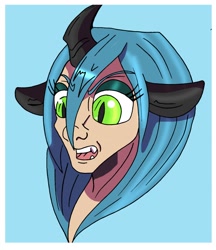 Size: 1104x1280 | Tagged: safe, artist:rex-equinox, queen chrysalis, human, g4, bust, female, human to changeling, open mouth, portrait, solo, transformation