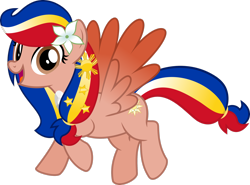 Size: 2848x2106 | Tagged: safe, artist:jhayarr23, oc, oc only, oc:pearl shine, pegasus, pony, female, flower, flower in hair, flying, high res, looking at you, mare, nation ponies, open mouth, open smile, philippines, simple background, smiling, smiling at you, solo, transparent background
