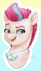 Size: 503x863 | Tagged: safe, artist:avui, zipp storm, pegasus, pony, g5, bust, female, jewelry, mare, necklace, simple background, solo