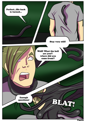 Size: 2480x3507 | Tagged: safe, artist:rex-equinox, changeling, goo, human, comic:time for a change, black goo, comic, dialogue, high res, human to changeling, male, speech bubble, transformation, transformation sequence