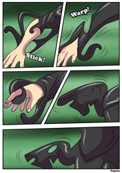 Size: 2480x3507 | Tagged: safe, artist:rex-equinox, changeling, goo, human, comic:time for a change, black goo, comic, high res, human to changeling, mind control, transformation, transformation sequence