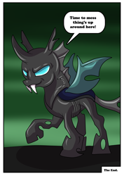 Size: 2480x3507 | Tagged: safe, artist:rex-equinox, changeling, goo, human, comic:time for a change, black goo, comic, high res, human to changeling, mind control, possession, punctuation error, solo, transformation, transformation sequence